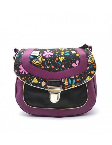Petit sac violet et noir à motifs fleuris