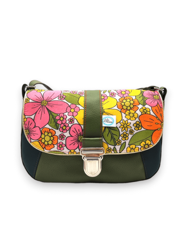 Petit sac à main coloré vert kaki-motifs fleuris-Petit sac original-Lila Bohème